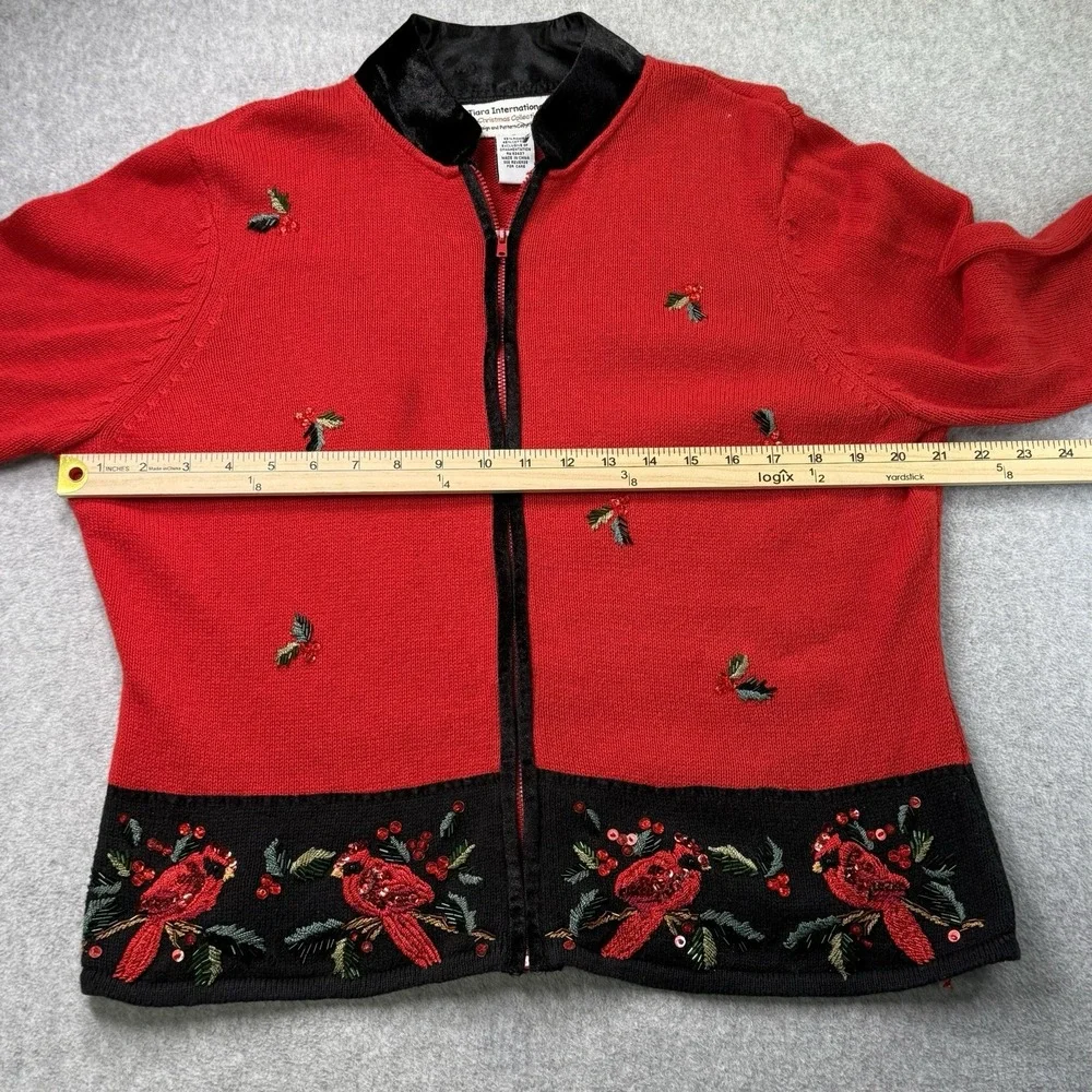 Vintage Tiara International Christmas Sweater Cardinal Birds Beaded Red‎ M